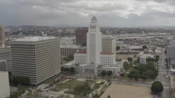 2020 Légi Megközelítés Los Angeles Városháza Elhagyott Utcák Corona Vírus — Stock videók