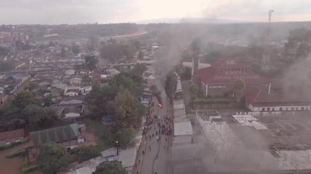 Aereo Sommosse Incendi Rivolte Nella Baraccopoli Kibera Nairobi Durante Controverse — Video Stock