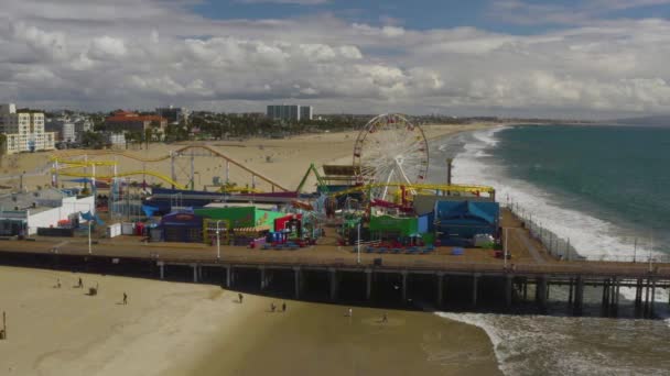 2020 Aérea Del Muelle Cerrado Abandonado Santa Mónica Durante Epidemia — Vídeos de Stock