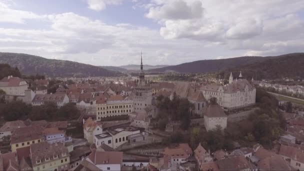 Aéreo Sobre Sighisoara Castrum Sexo Roménia Local Nascimento Drácula — Vídeo de Stock