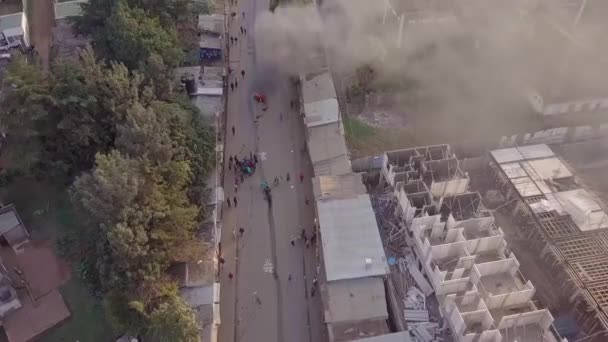 Vzdušná Doprava Nad Nepokoji Požáry Nepokoji Slumu Kibera Nairobi Během — Stock video