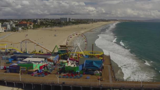 2020 Aérea Del Muelle Cerrado Abandonado Santa Mónica Durante Epidemia — Vídeos de Stock