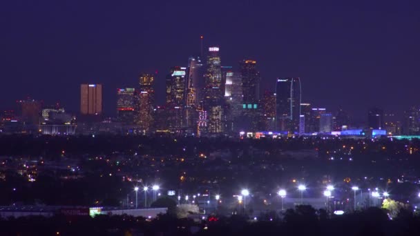 Mooie Nacht Vaststelling Van Shot Van Het Centrum Van Angeles — Stockvideo