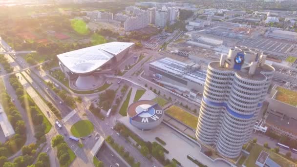 High Stationary Aerial Establishing Shot Bmw Headquarters Munich Germany — Stock Video