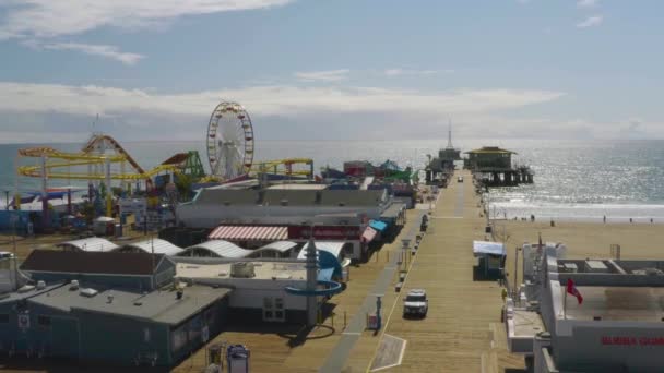 2020 Aérea Del Muelle Cerrado Abandonado Santa Mónica Durante Epidemia — Vídeos de Stock