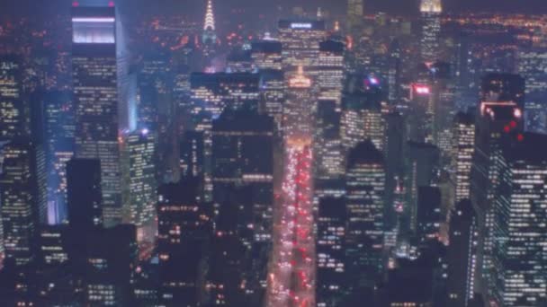 1992 Nightime Aerial Manhattan New York Skyline Night — Stock Video