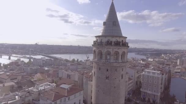 土耳其古老城市的天际线 与Galata塔和Bosphorus河大桥相距甚远 — 图库视频影像