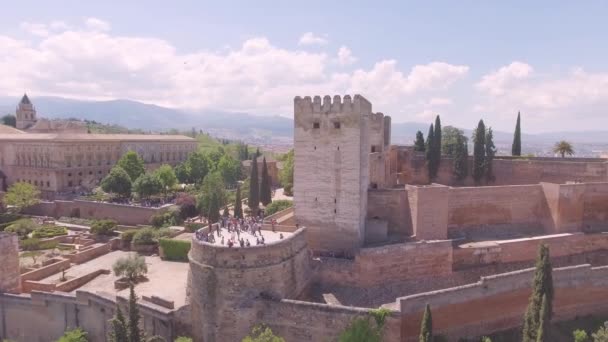 Aérea Granada España Fortaleza Pueblo Ciudad — Vídeos de Stock