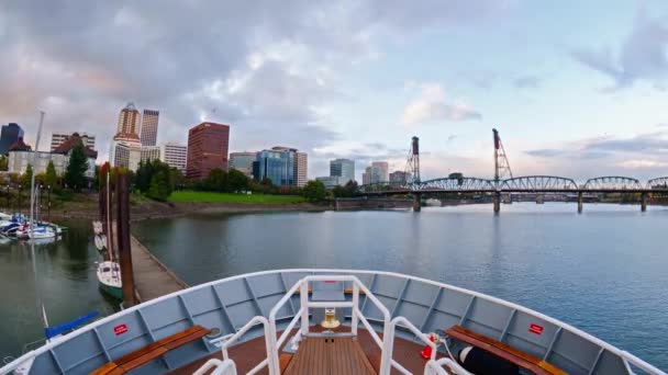 Portland Oregon Willamette Nehri Nde Bir Tekneyle Zaman Aşımı — Stok video