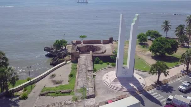Aéreo Sobre Estátua Oceano Santo Domingo República Dominicana — Vídeo de Stock