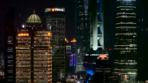 Establecimiento Plano Del Horizonte Shanghai China Por Noche — Vídeo de stock