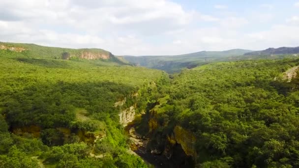 Aerial Rift Valley Hell Gate National Park Kenya Africa — стоковое видео