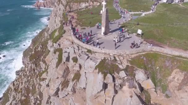 Aerial Cabo Roca Cliffs Shoreline Portugália — Stock videók