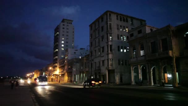 Noite Cai Havana Cuba — Vídeo de Stock