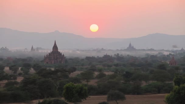 Belo Pôr Sol Atrás Dos Templos Pagan Bagan Birmânia Myanmar — Vídeo de Stock
