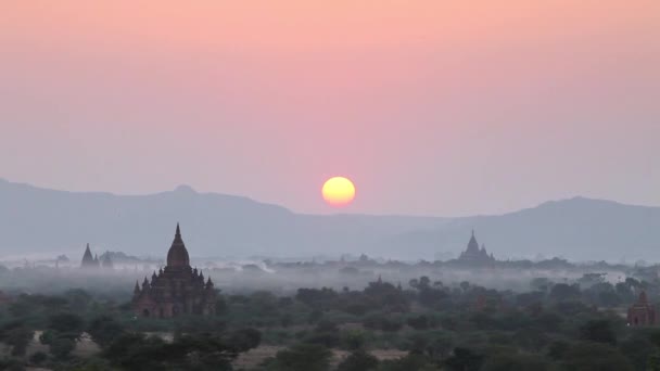 Frumos Apus Soare Spatele Templelor Din Birmania Păgână Bagan Myanmar — Videoclip de stoc