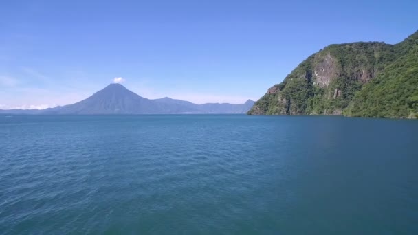 Aerial Lake Amatitlan Guatemala Reveals Pacaya Volcano Distance — Stock Video