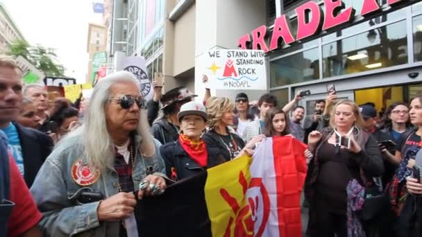 Jane Fonda Vede Demonstranty Hollywoodu Pochodující Proti Přístupovému Potrubí Dakoty — Stock video