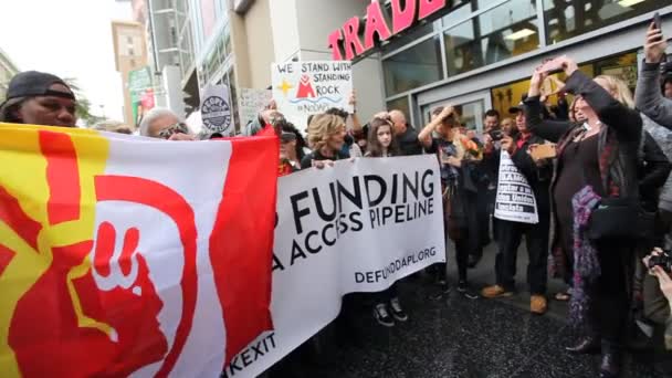 Jane Fonda Lidera Manifestantes Hollywood Marchando Contra Oleoduto Acesso Dakota — Vídeo de Stock