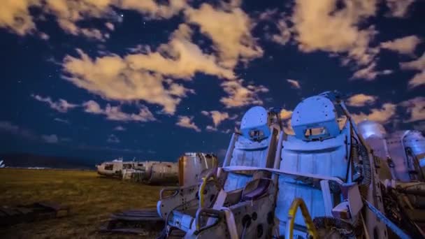 Great Time Lapse Shots Junkyard Boneyard Abandoned Airplanes Night — Stock Video