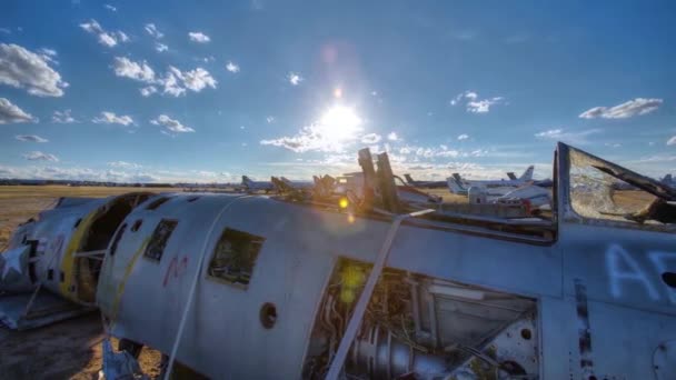 Great Time Lapse Shots Junkyard Boneyard Abandoned Airplanes — Stock Video