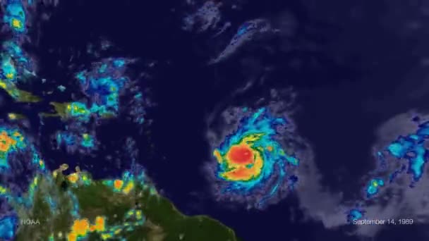 ハリケーン ヒューゴは1989年にカリブ海を横断した — ストック動画