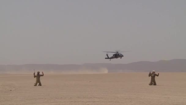 兵士は捜索救助活動中に2人のパイロットを見つけて捕獲する — ストック動画