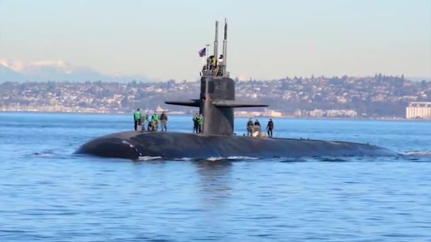 Fast Attack American Submarine Sails Puget Sound — Stock Video