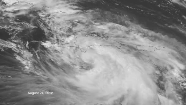 Weather Map Tracks Hurricane Isaac Crosses Caribbean 2014 — Stock Video