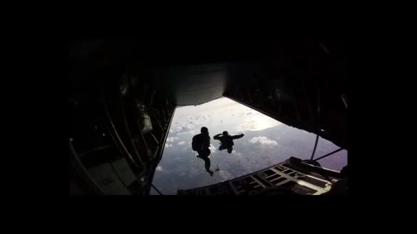 空挺部隊が飛行機から飛び立ち — ストック動画