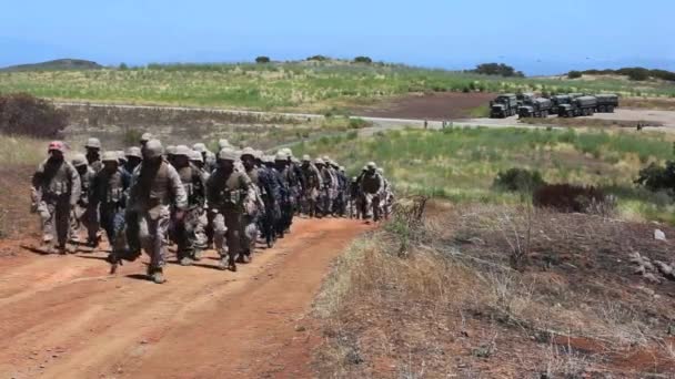 Marines March Uphill Basic Training Exercises — Stock Video