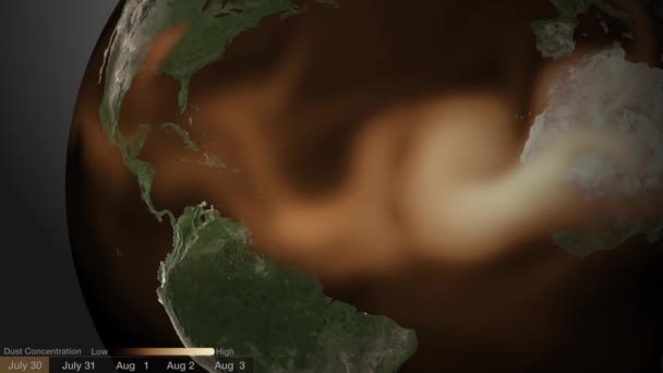 Una Visualización Global Nubes Polvo Masa Procedentes Del Sáhara Que — Vídeos de Stock