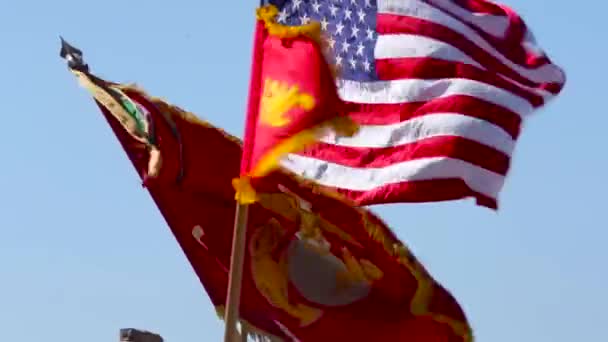Oddziały Piechoty Morskiej Salutują Podczas Ceremonii Pasie Startowym Bazie Lotniczej — Wideo stockowe