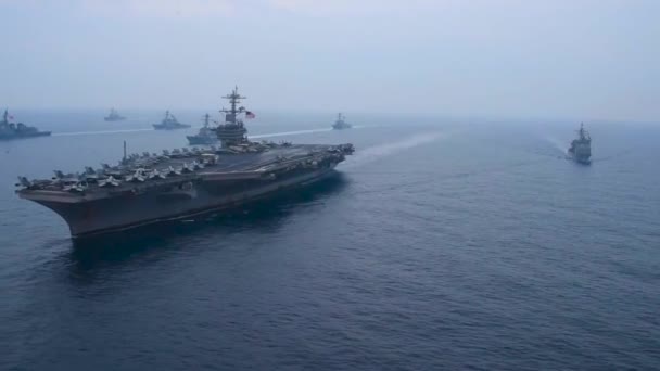 Una Antena Sobre Los Carl Vinson Grupo Huelga Que Mueve — Vídeos de Stock