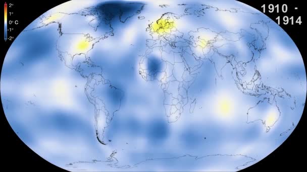 Анимационная Визуализация Наса Показывает 100 Лет Повышения Температуры Всем Мире — стоковое видео