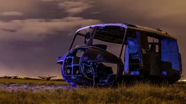 Grande Time Lapse Coups Travers Dépotoir Cimetière Avions Abandonnés Nuit — Video