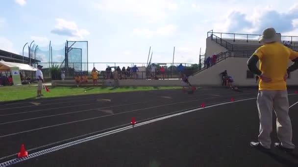 Handicapped Disabled Veteran Soldiers Compete Track Field Air Force Wounded — Stock Video
