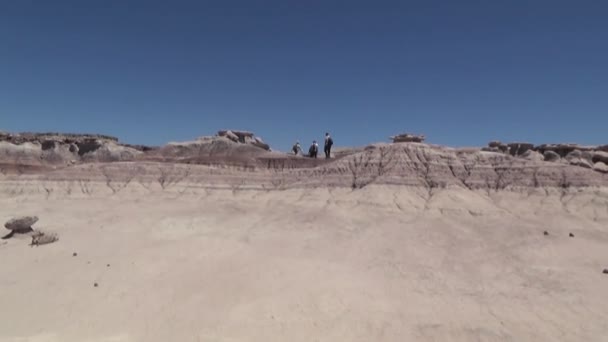 Hikers Explore Petrified Forest National Park Arizona — Stock Video