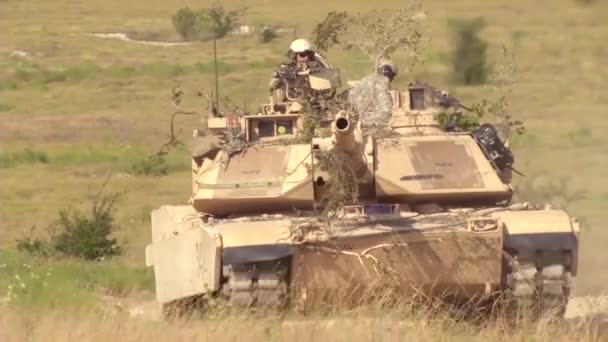 Camouflaged Tanks Advance Battlefield — Stock Video