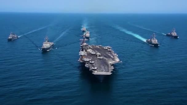 Aéreo Muito Bom Sobre Uma Frota Navios Guerra Ameríndios Mar — Vídeo de Stock