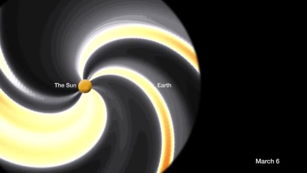 动画显示太阳耀斑从太阳辐射出来并影响地球 — 图库视频影像