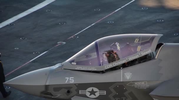 Çeşitli Jetler Bir Uçak Gemisinin Güvertesine Iniyor — Stok video
