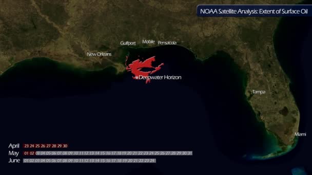 Karta Visar Satellitanalysen Oljeutsläppet Från Deepwater Horizon — Stockvideo
