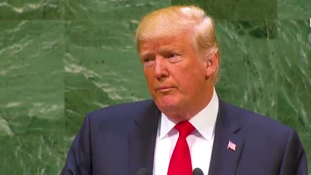 2018 도널드 트럼프 대통령 뉴욕에서 총회에서 연설하고 김정은을 정책의 성공을 — 비디오