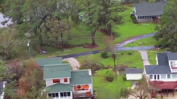 2018 Вертолетные Антенны Над Наводнениями Разрушениями Вызванными Ураганом Флоренция Северной — стоковое видео
