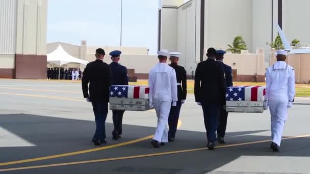 2018 Bandera Sembró Ataúdes Soldados Estadounidenses Muertos Que Fueron Devueltos — Vídeo de stock