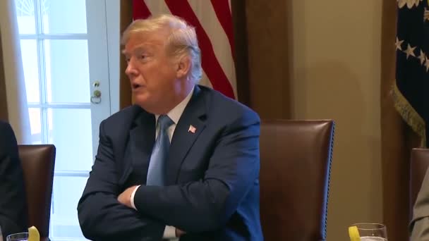 2018 Americký Prezident Donald Trump Stěžuje Deficit Amerického Obchodu Ospravedlňuje — Stock video