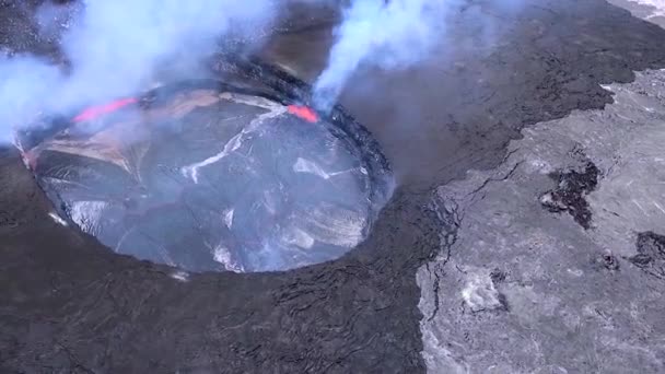 Menakjubkan Tembakan Udara Atas Summit Vent Lava Danau Kilauea Gunung — Stok Video