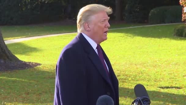 2018 Amerikaanse President Donald Trump Spreekt Met Journalisten Pers Beweert — Stockvideo