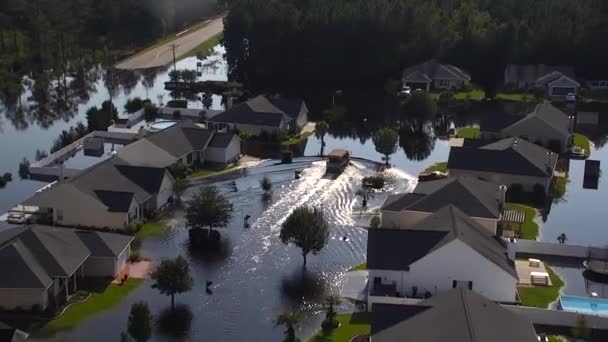 2018 Tiro Aéreo Sobre Bairro Inundado Carolina Sul Rescaldo Furacão — Vídeo de Stock